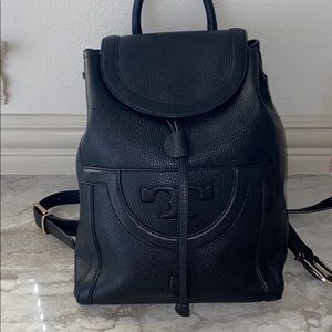 Black Leather Mini TB Backpack